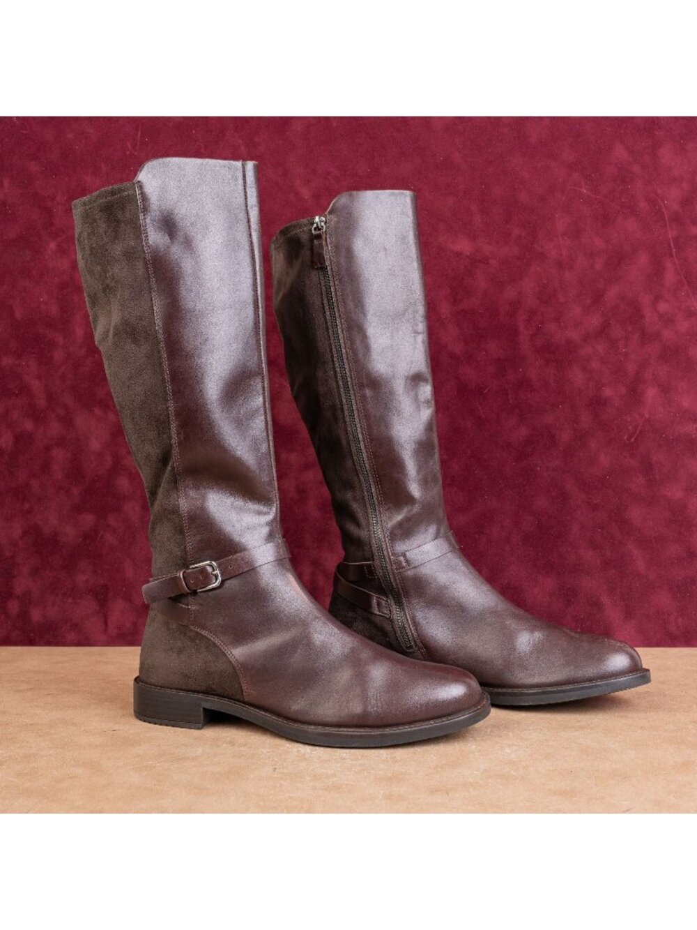 ECCO Women Brown Suede Leather Classic Riding Zip Fashion Knee Boots 10US EUR41